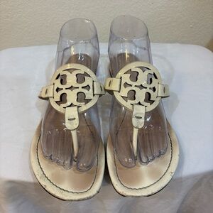 Tory Burch Miller Patent Leather Thong Sandal White Color